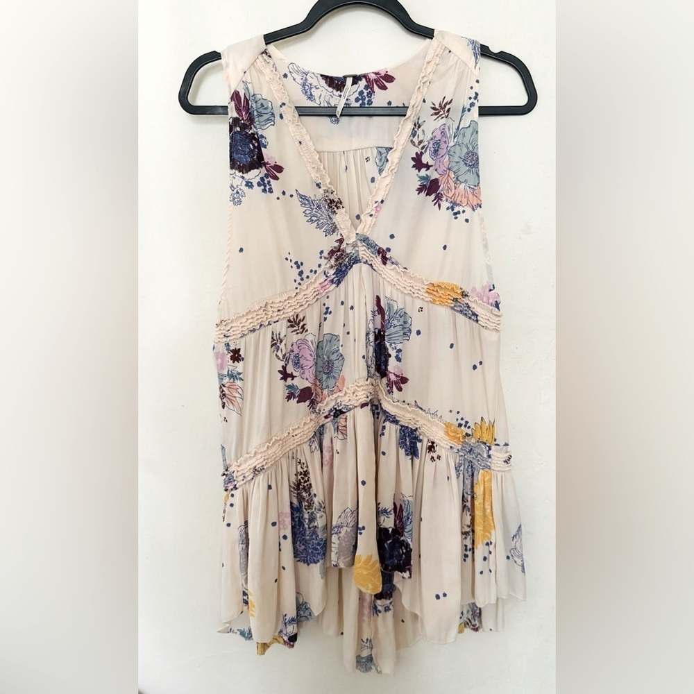 Free People Purple Haze Cream Combo Floral Tunic Top/Mini Dress - Picture 7 of 13